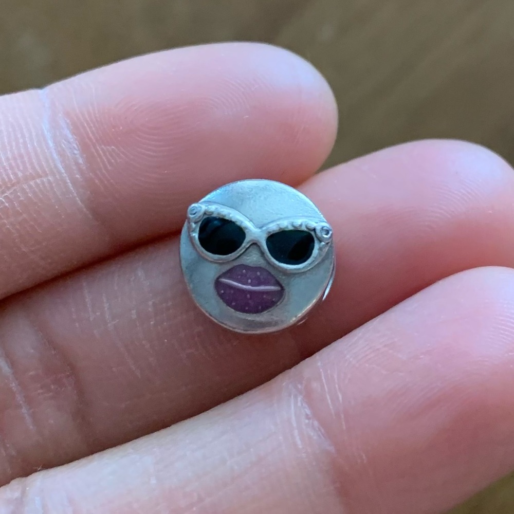 Retired Pandora Stay Cool Sunglasses Emoji Charm Clear CZ and Sterling Silver